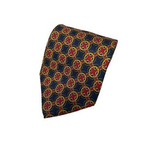Paul Fredrick Silk Geometric Red Yellow Blue Pattern Necktie‎  58.5" x 4"